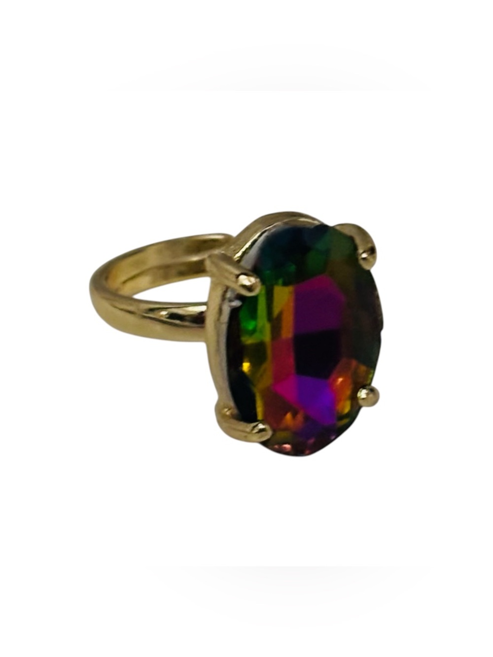 Oval Volcano Adjustable Gold Brass Glass Ring